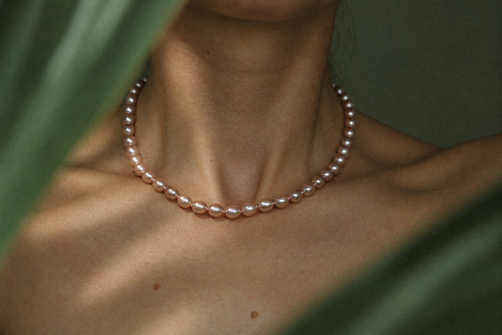 Lavender Oval Pearl Necklace, wide view