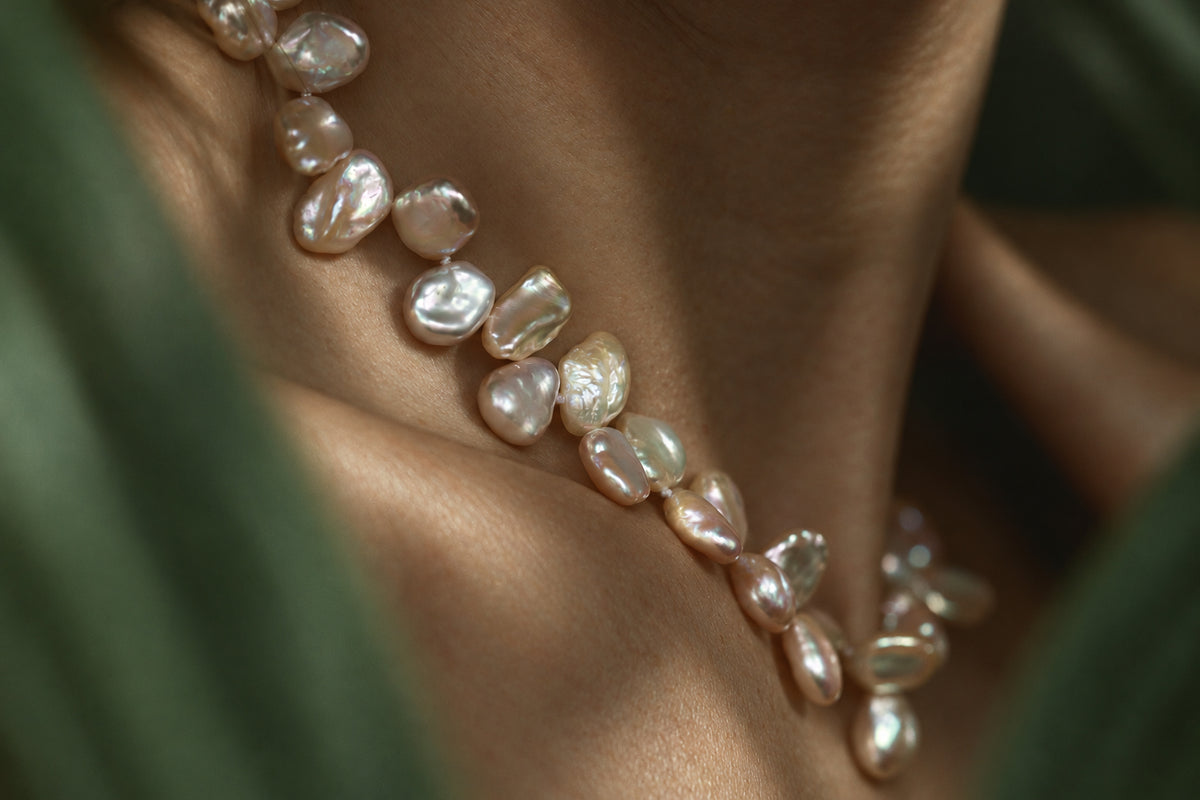 Lavender Baroque Pearl Necklace, close-up