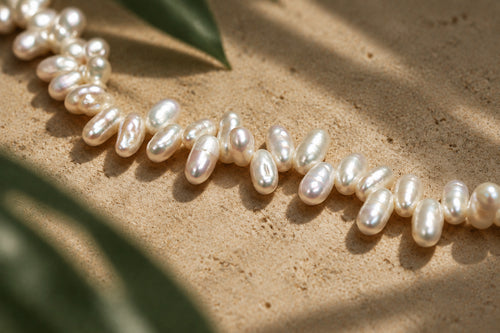 Lavender Rice Pearl Necklace, detail