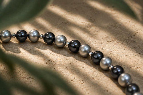 Grey Pearl Necklace with Silver Details, close-up