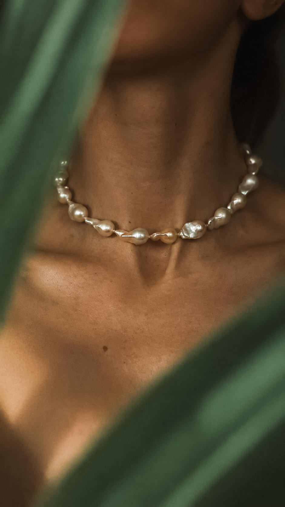 Small White Baroque Pearl Necklace, on the collarbone