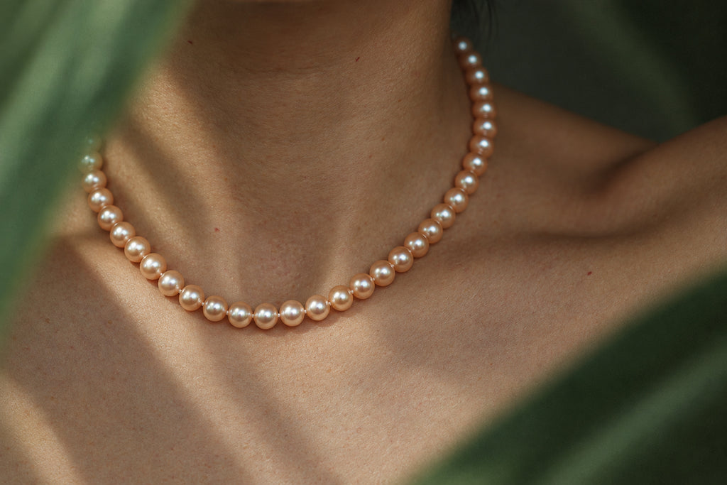 Rose Round Pearl Necklace, worn