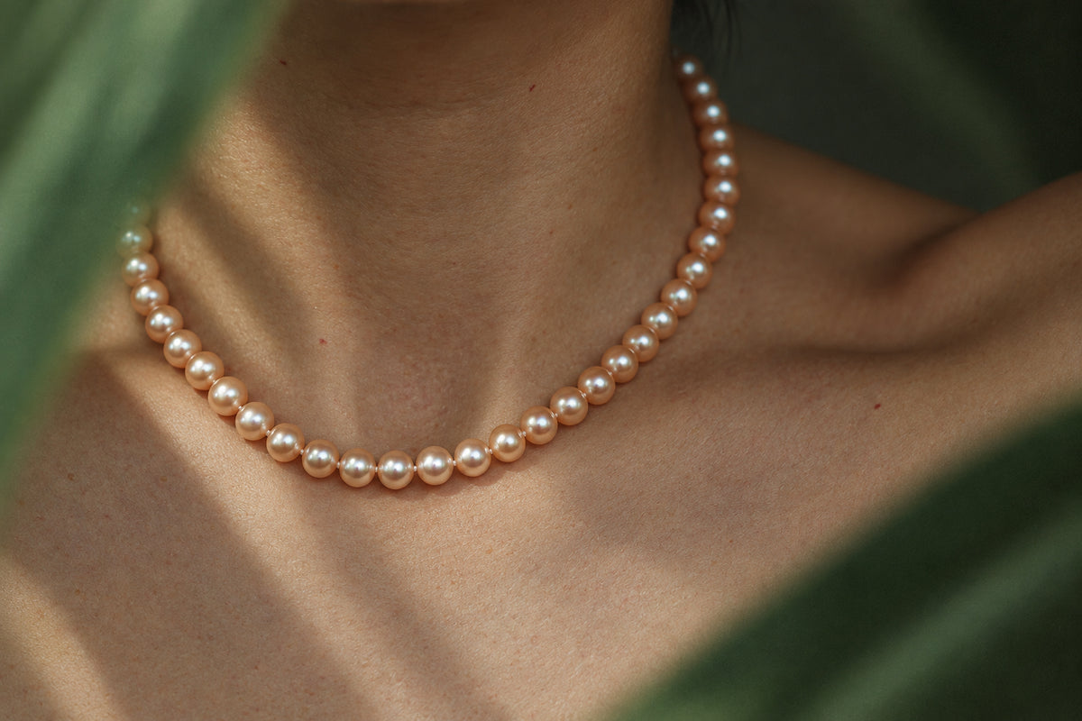 Rose Round Pearl Necklace, worn