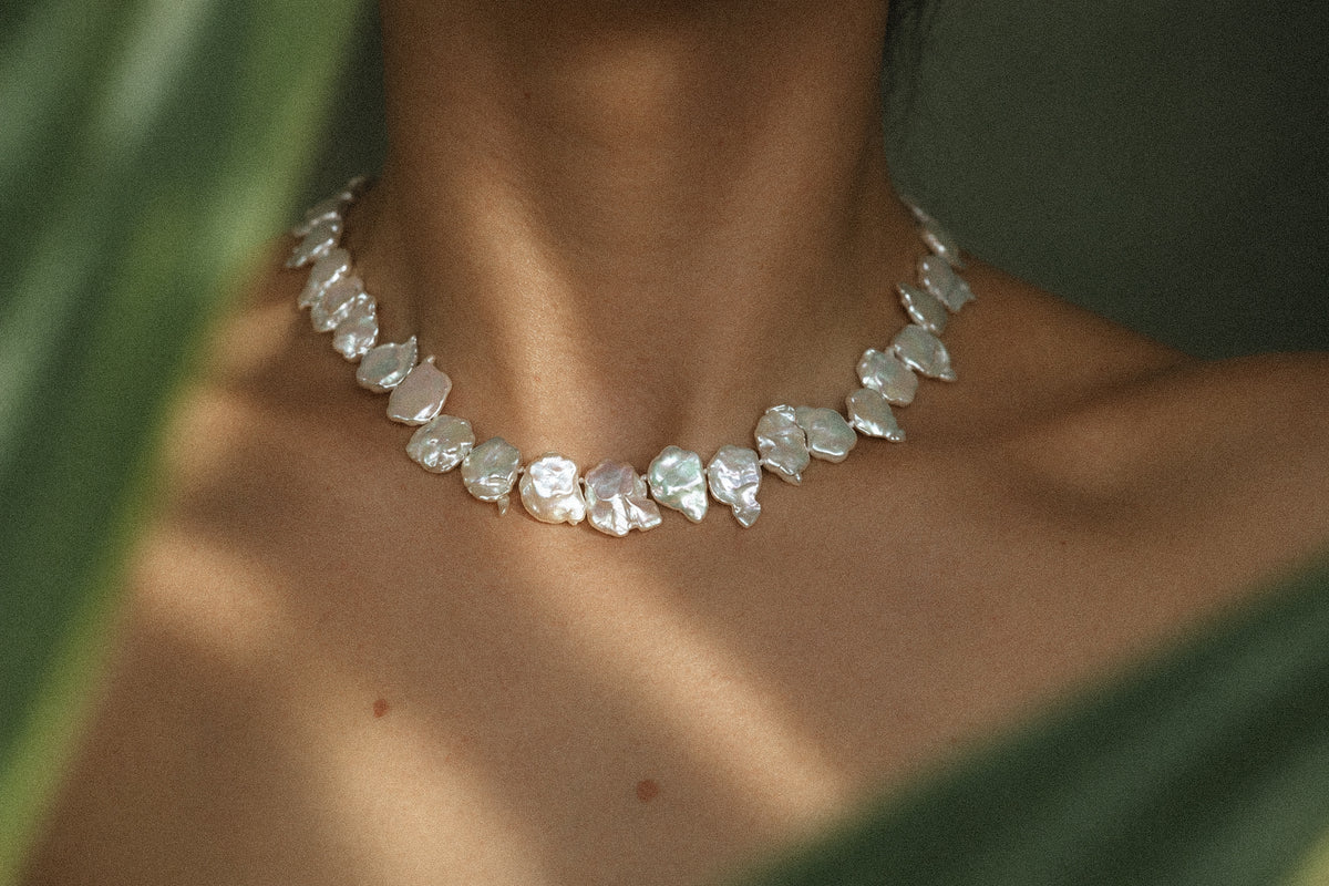 Star Pearl Necklace, worn